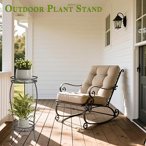 Miniatura 5 de Soporte para plantas para interiores y exteriores, soporte alto de metal negro resistente a la corrosión para plantas, 2 niveles de 27.1 pulgadas,