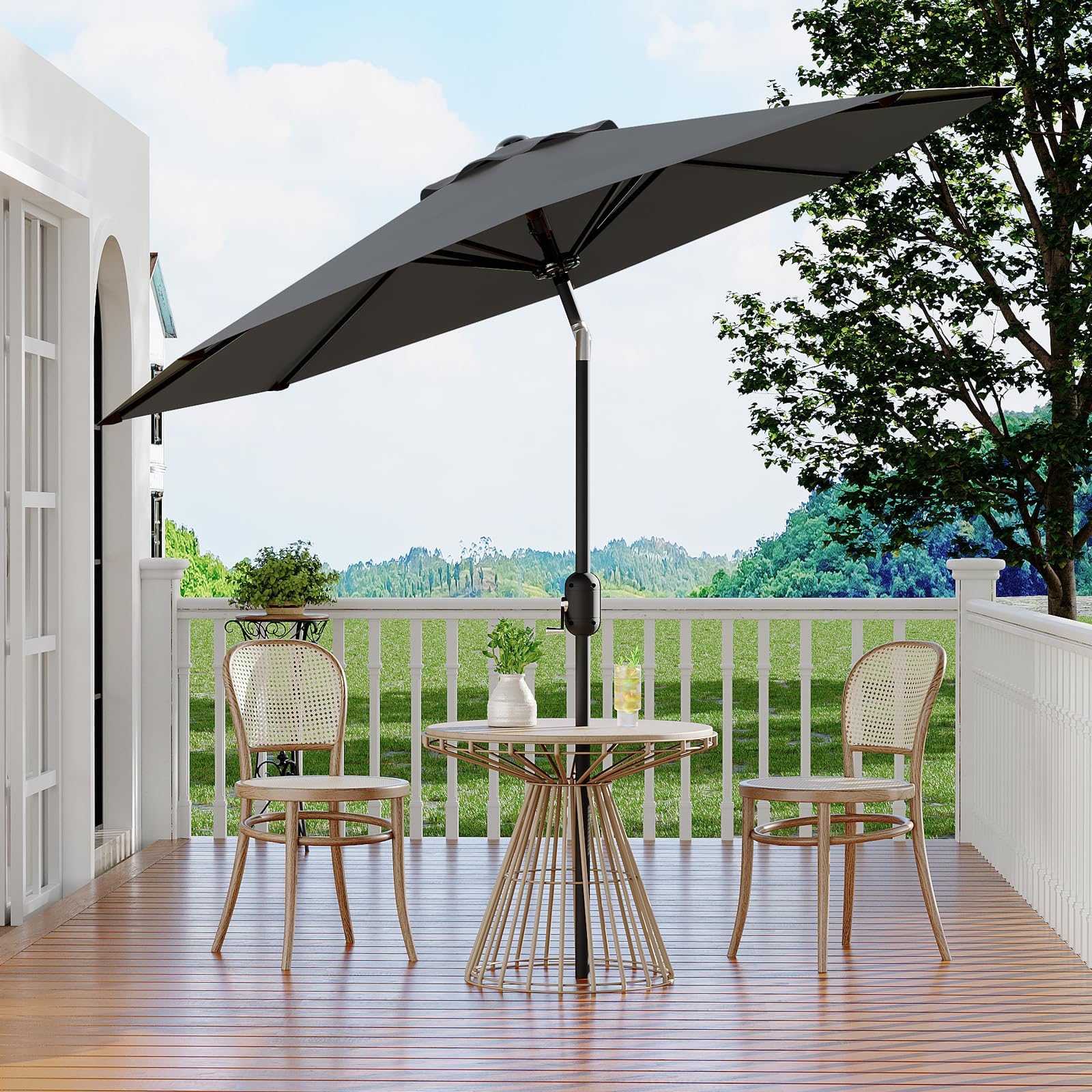 Garvee Parasol De Jardín 270 cm – Protección UV50+, Impermeable, 8 Varillas Robustas, Manivela y Inclinación Regulable – Ideal Para Terraza, Balcón, Piscina y Exterior