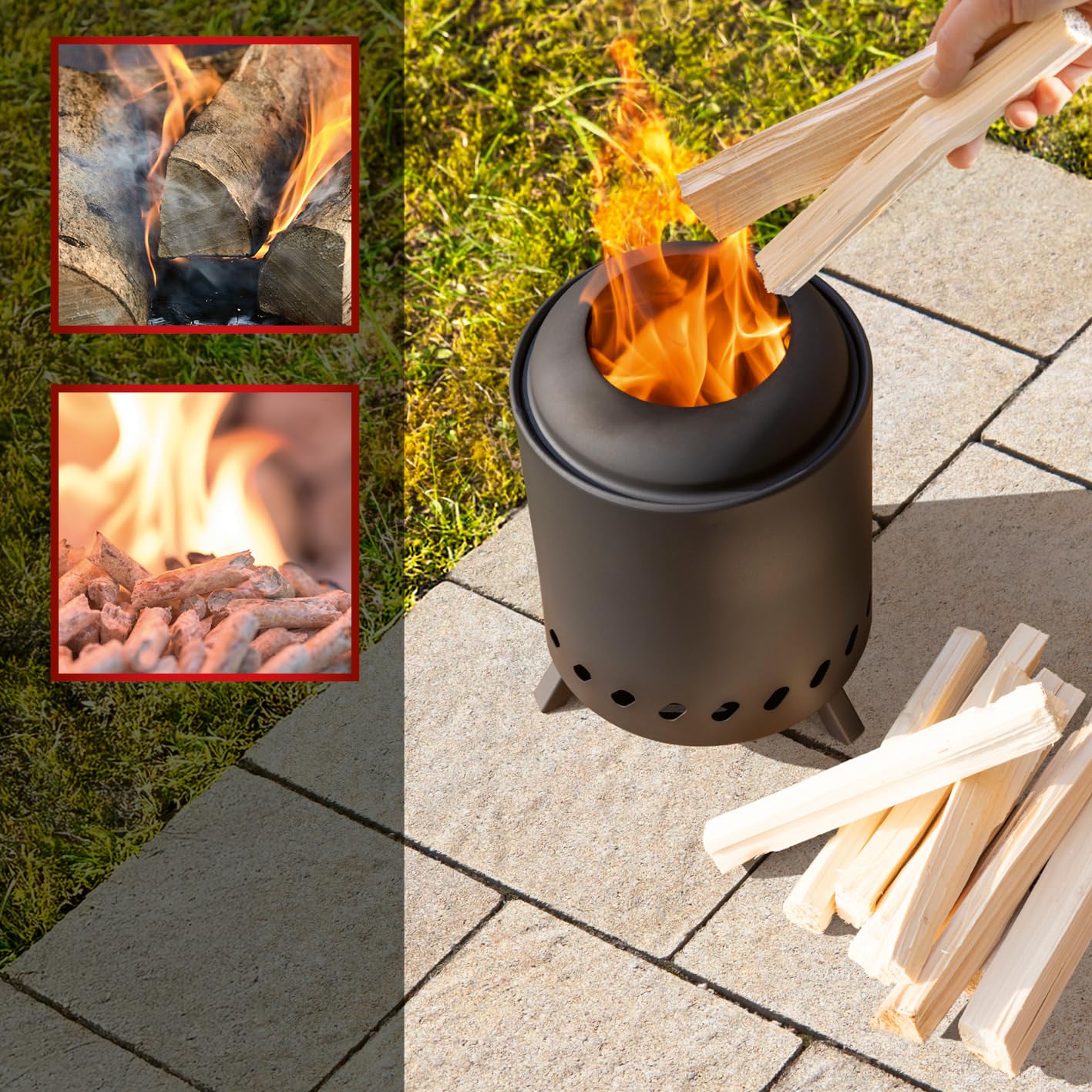 LANDMANN Braciere senza fumo, per esterni, per giardino, terrazza e campeggio, piccolo e rotondo con diametro di 18 cm, combustione del legno a basso contenuto di fumo, efficiente rigestione dell'aria