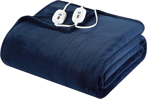 Miniatura 2 de Well Being Manta térmica eléctrica de felpa con controlador de 4 ajustes, azul marino, manta de 50 x 60 pulgadas