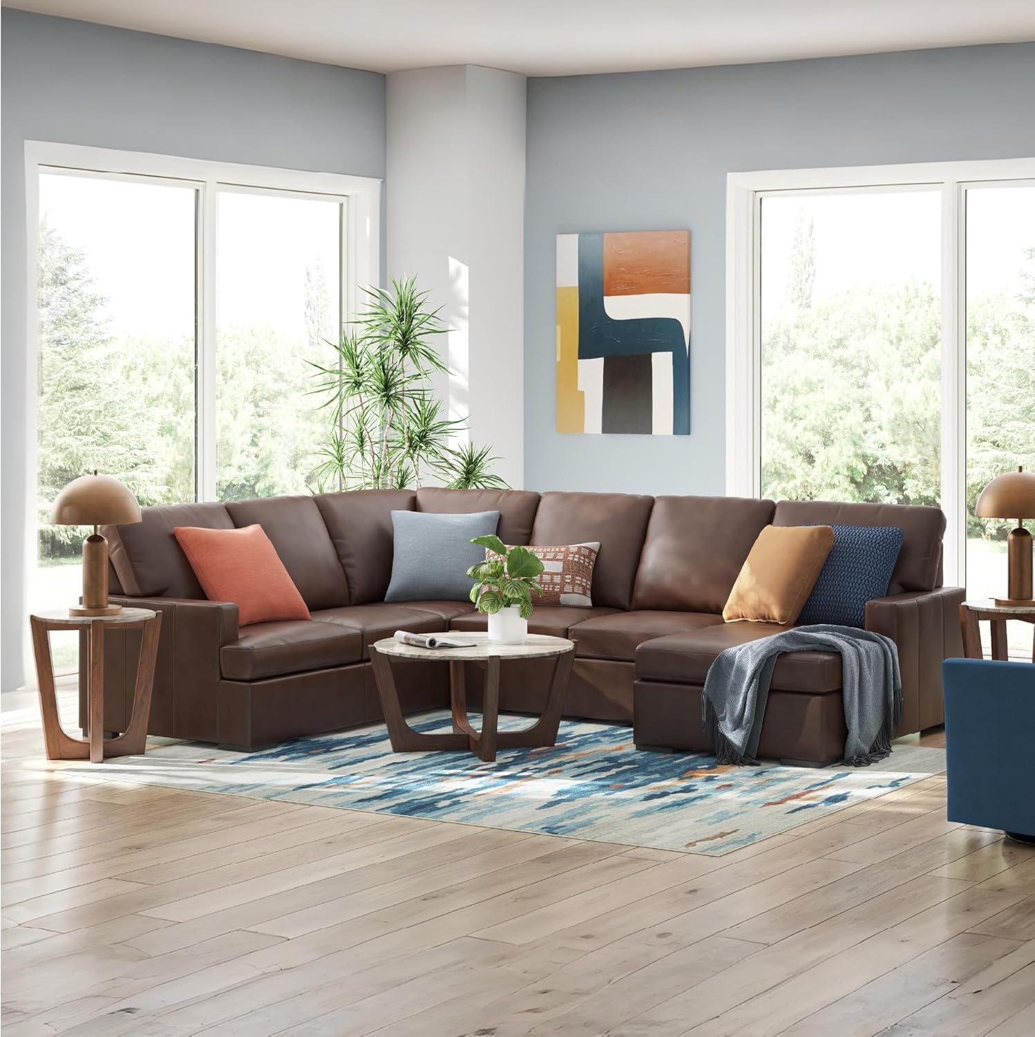 Signature Design by Ashley Modern Day U-Shape Left-Arm Facing Modern Leather Match 3-Piece Sectional with Chaise, Removable Cushion, Dark Brown