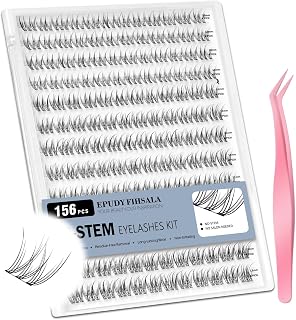 No-Stem Lash Clusters No Band 10-12mm Short Eyelash Clusters 156pcs Clear Invisible Band No-Glue DIY Eyelashes, EPUDY FIHSALA Natural Soft Wispy C-Curl Individual Eyelash Extensions with Tweezers