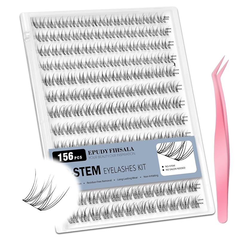 Cílios postiços em tufos EPUDY FIHSALA C-Curl 10–12 mm com pinça, 156 unidades