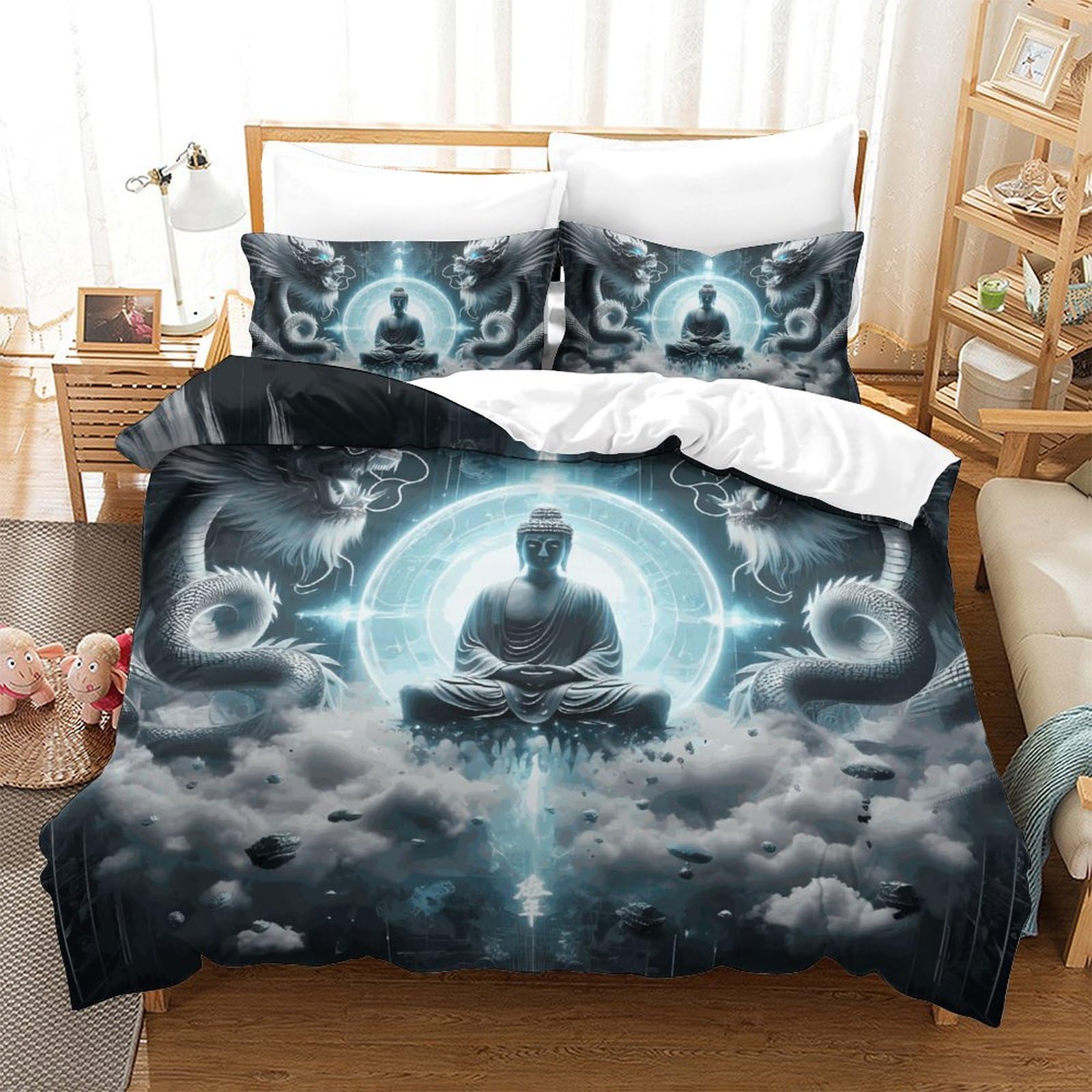 Housse de couette Bouddha king size avec zip pour en finir avec la corvée du lit