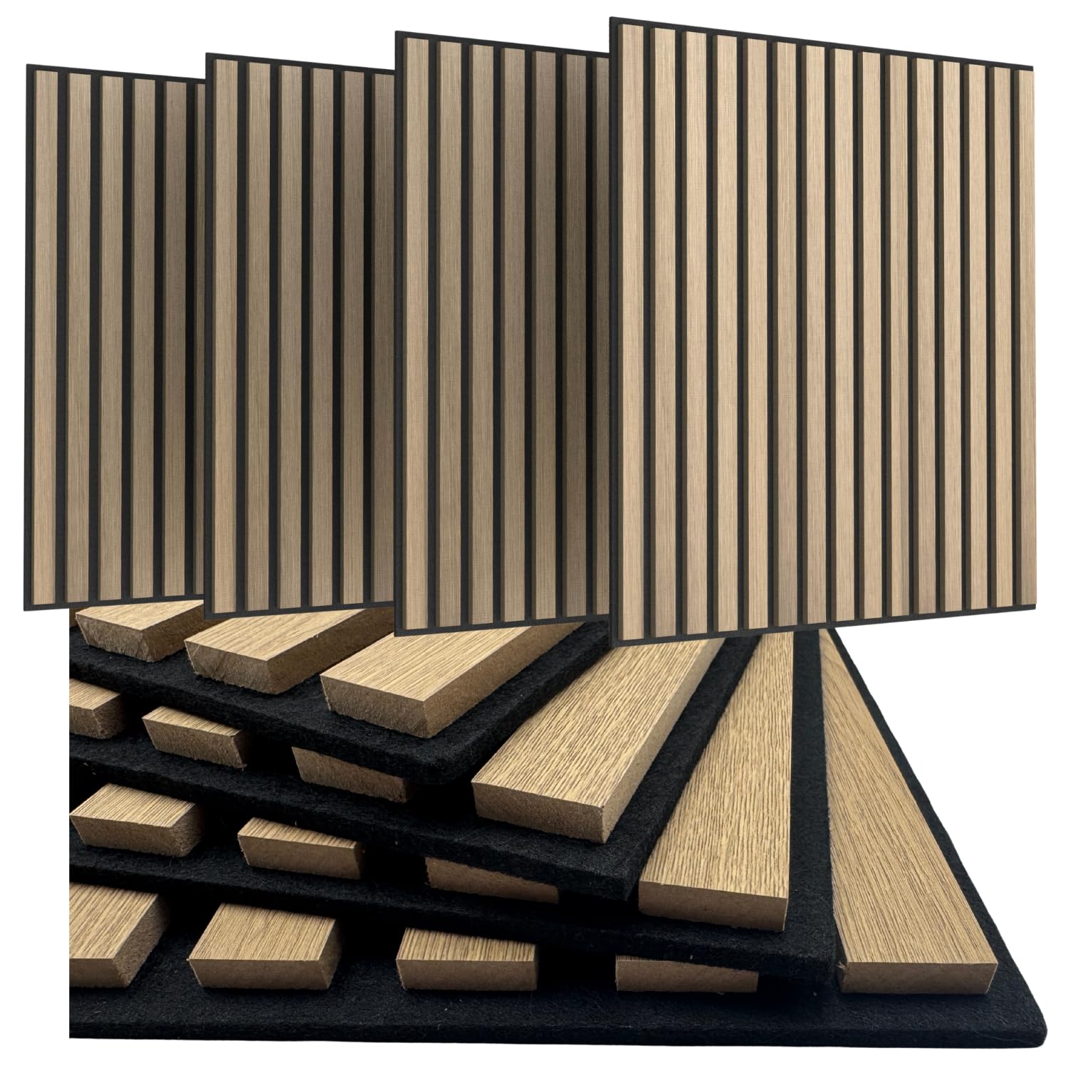eacommerce | Pannello Fonoassorbente, Doghe in MDF, 60x60 cm, Rivestimento murale | Isolamento acustico, Facile da installare, Leggero | Migliora l’acustica e riduce il rumore | Confezione da (Rovere)