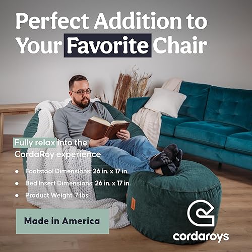 Miniatura 3 de CordaRoy's Puf de pana, puf, reposapiés, funda otomana de tela lavable con inserto de espuma duradera, reposapiés versátil para sótano, sala de