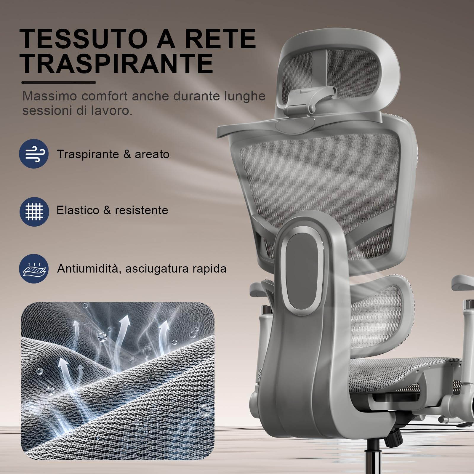 naspaluro Sedia Ufficio Ergonomica, Sedia Scrivania con Poggiapiedi Estraibile, Braccioli 6D, Seduta Regolabile, Schienale Rete Traspirant Supporto Lombare Poltrona Gaming, Carico 150 kg, Grigio