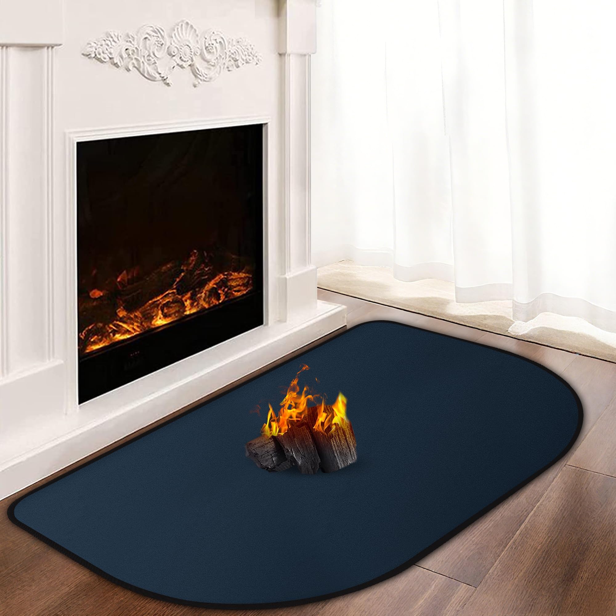 Khongoo Hearth Rugs for Fireplaces Fire Resistant, 120 x 80 cm, 1 mm, Blue