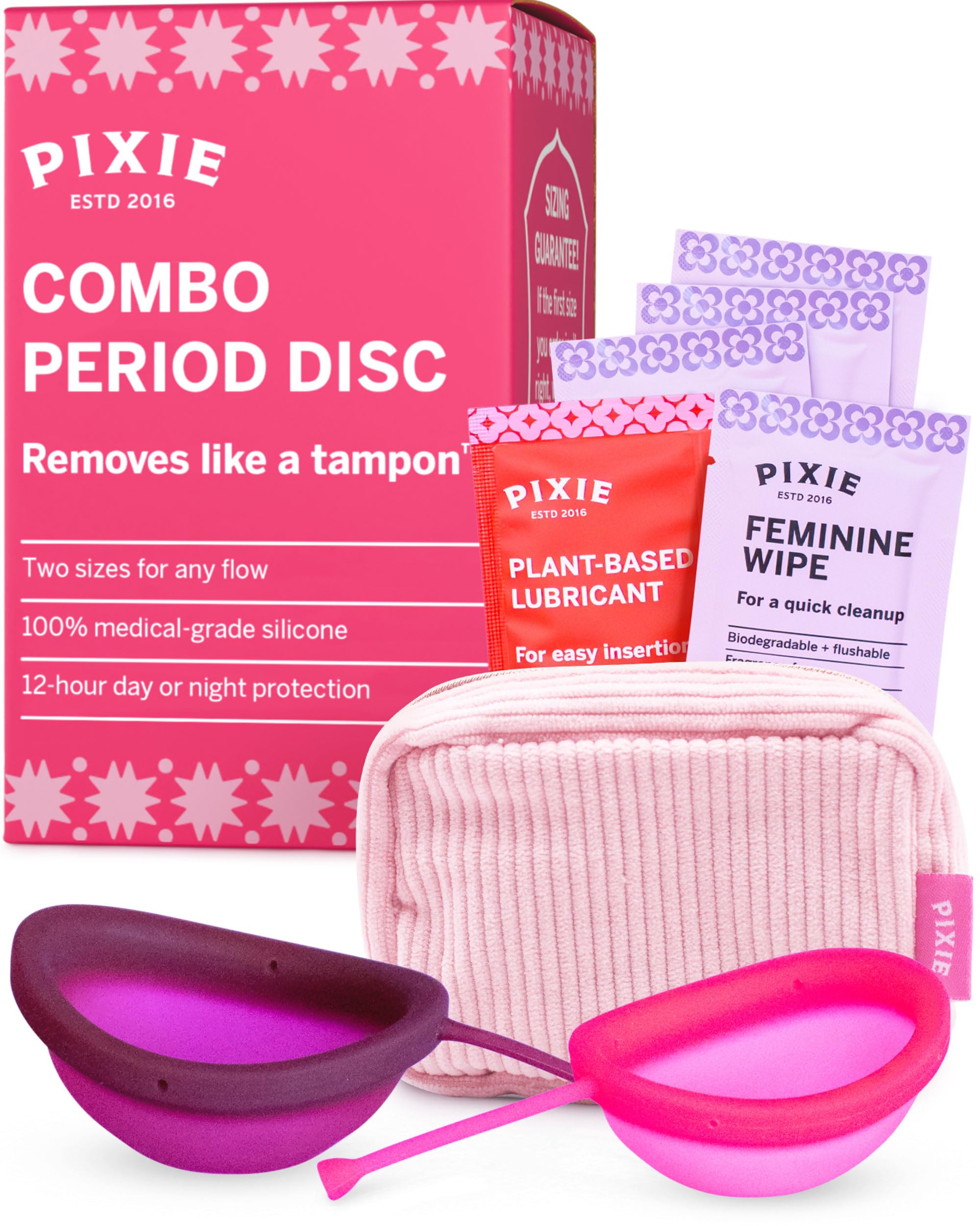 2 Dischi Mestruali - Senza Metalli Né Tossine - Silicone di Grado Medico 100% - N.1 per Morbidezza tra i Dischi Riutilizzabili - Si Rimuove Come un Tampone - 12 Ore di Uso - Capacità di 5 e 7 Tamponi