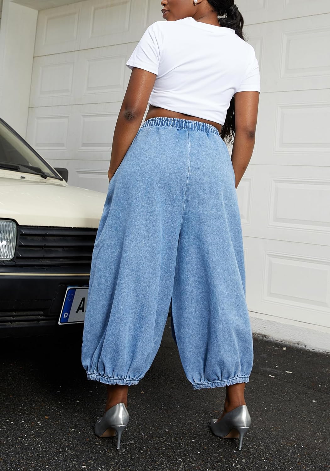 LKOUS Baggy Jeans for Women Wide Leg Plus Size Elastic Waist Barrel Denim Pants Trousers with Pockets - Image 2