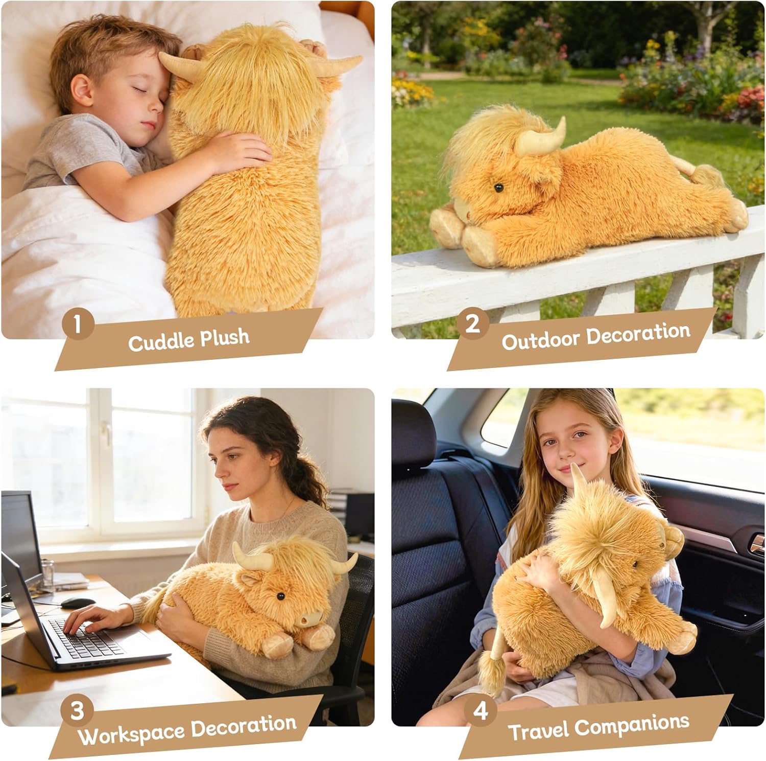 WDXDSOB Weighted Highland Cow Stuffed Animals, 4.2 Lbs Weighted Highland Cow Plush for Kids & Adults, 21.6 Inch Large Cattle Pillow Toy Gift for Christmas Birthday Gift