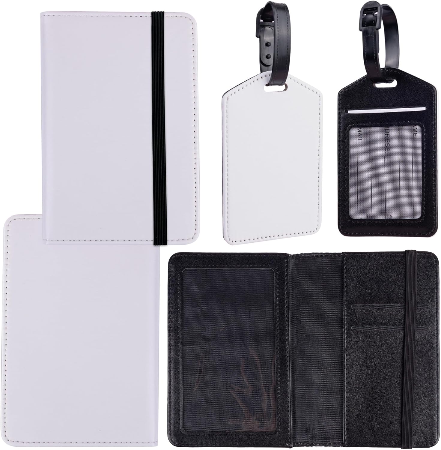 Framendino, 4 Pack Sublimation Passport Cover and Luggage Tag Set Leather Blank Tavel Book Holder Wallet with Travel ID for Business
