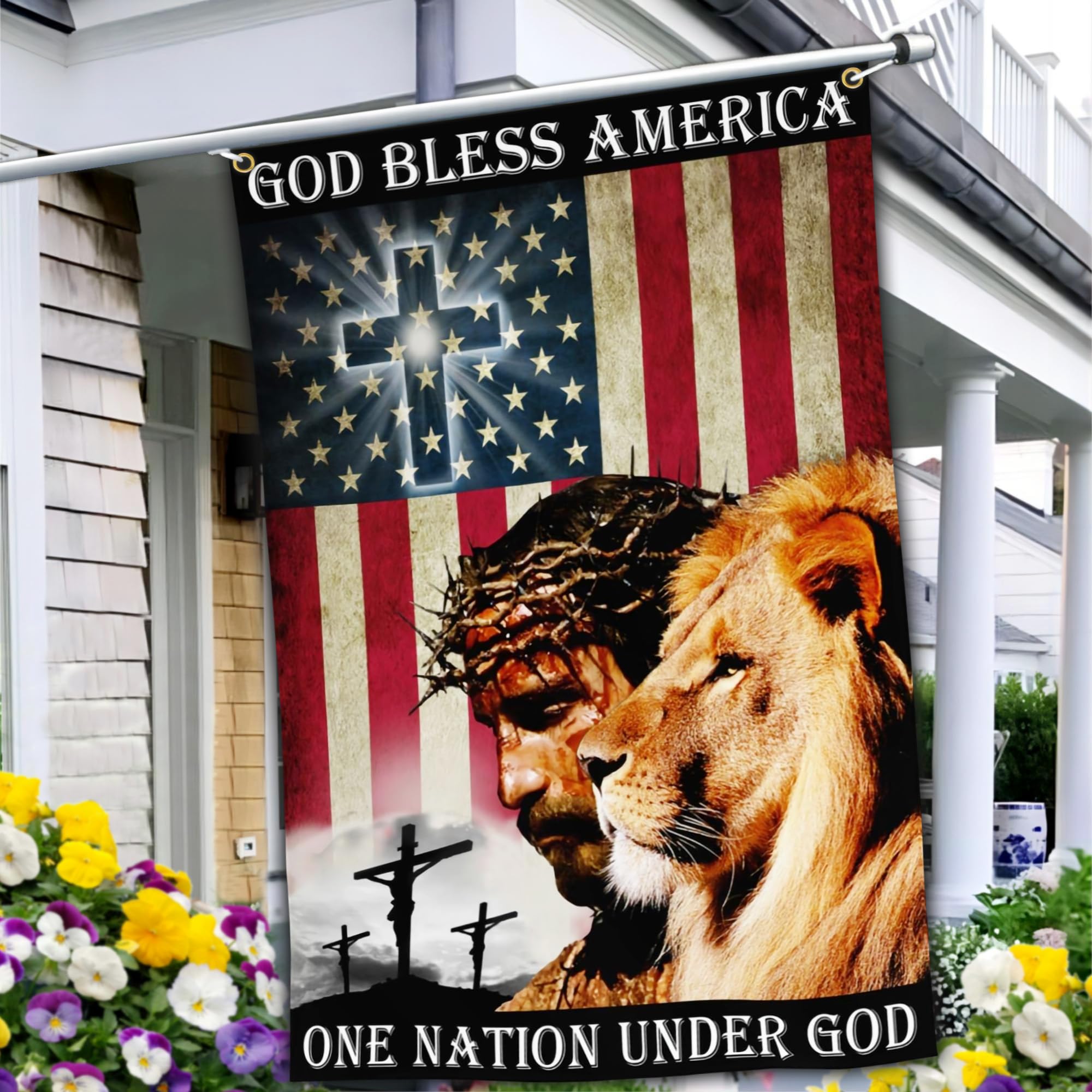 Bandiera Cristiana 3x5 'One Nation Under God' - Stendardo Da Parete Con Gesù E America