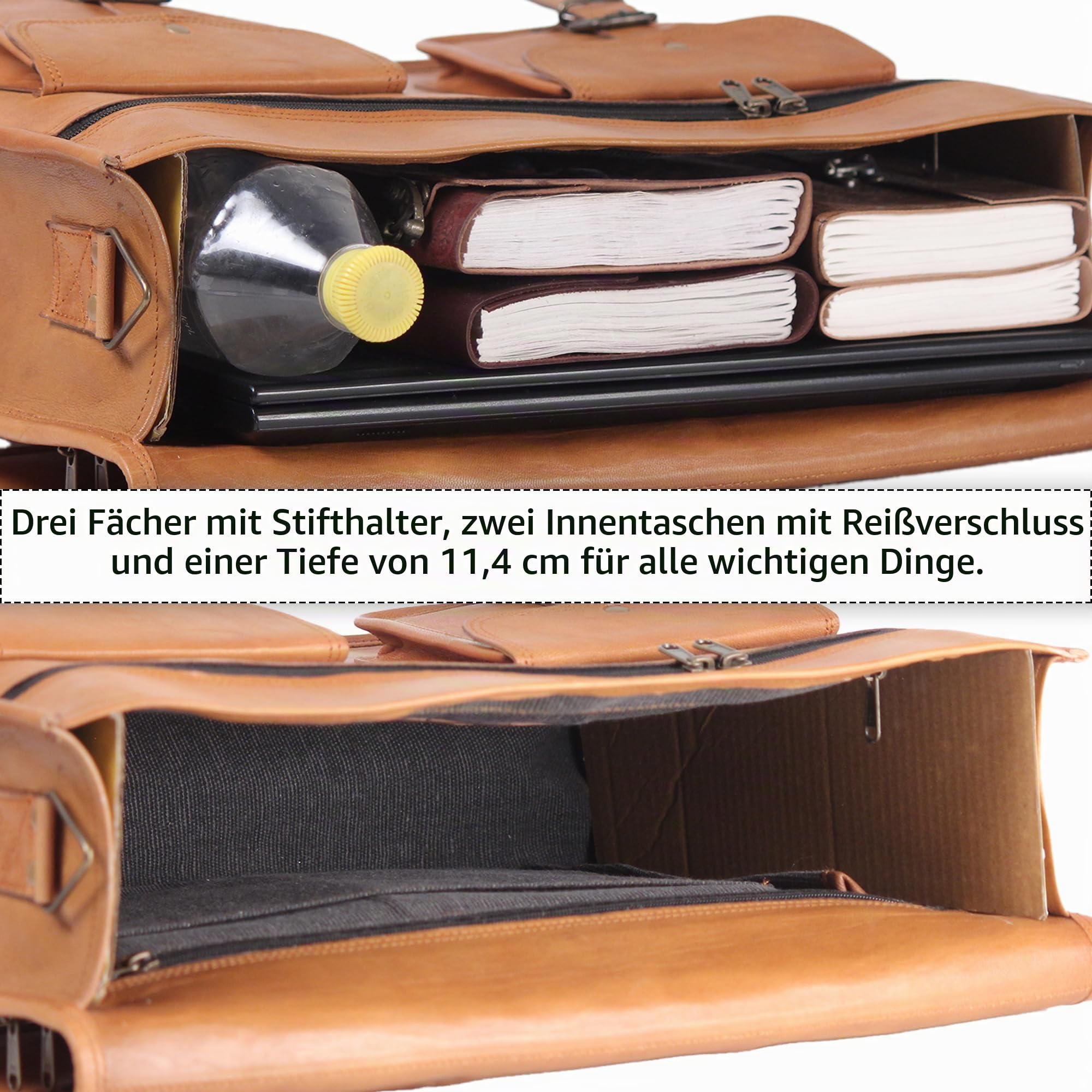 Vintage Leather Laptop Bag for Men Full Grain Large Leather Messenger bag for men 18 inches with rustic look Brown briefcase