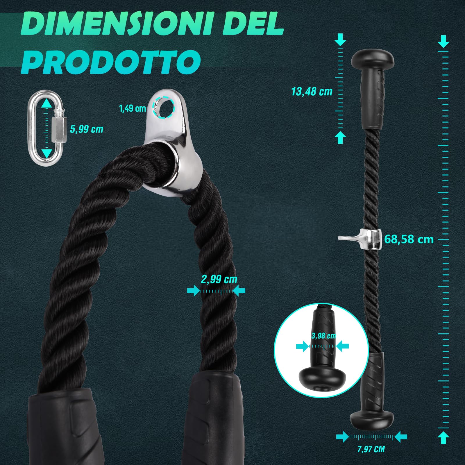 BOOSTEADY Corda Tricipiti, per Curl Bicipiti, Tricipiti, Schiena, Avambraccio
