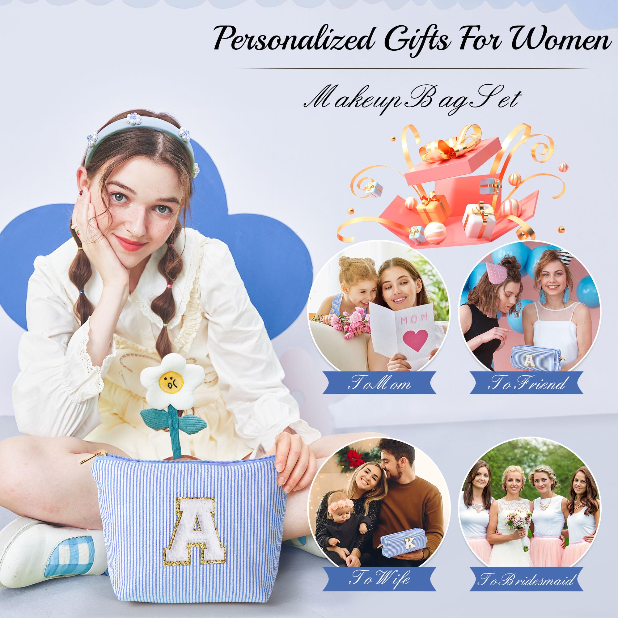 Parima Personalised Gifts for Girls Women - Personalised Make up Bag Initial Make up Bags A Preppy Stuff Birthday Gifts for Women Gift for Girl Womens Girlfriend Teenage Girls Gift Makeup Bag - 3