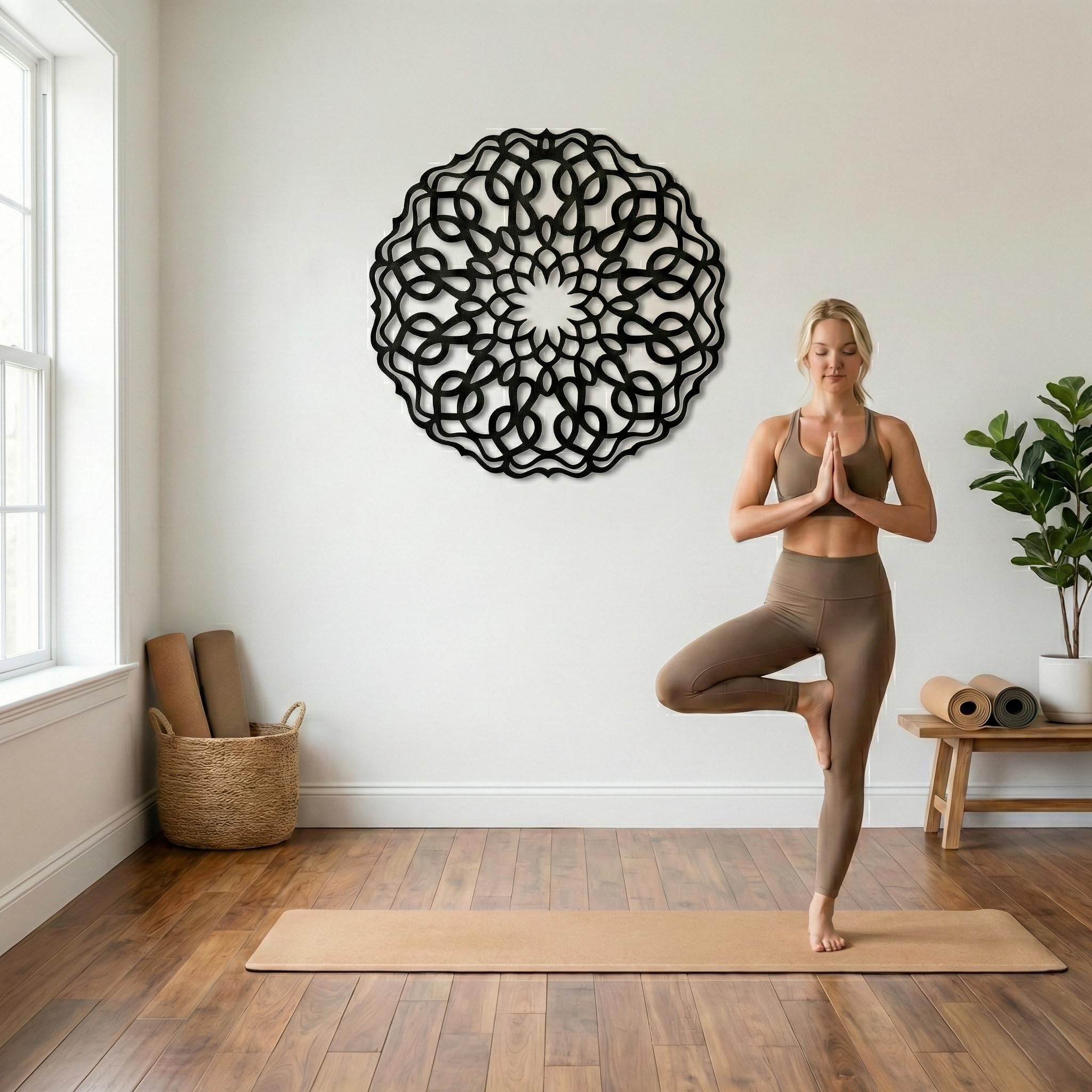 DEKADRON Décoration murale en métal – Mandala – Silhouette murale en métal pour décoration de maison, bureau, chambre à coucher, salon Art déco 28" W x 28" H/71x71cm noir