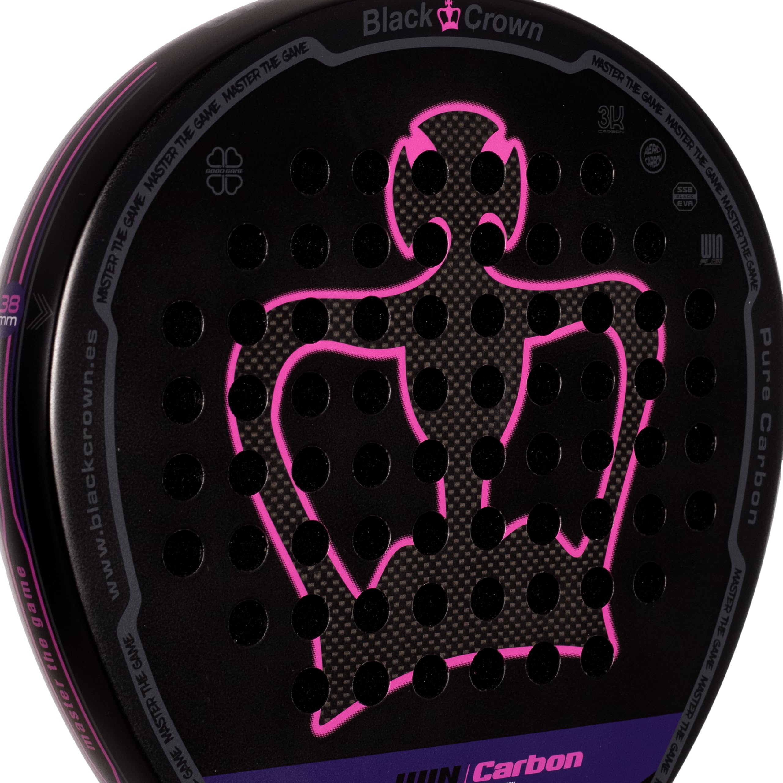Black Crown - Win Carbon forma rotonda, gomma Super Soft EVA, doppio tubolare carbonio 100%, carbonio 3K, ampio sweet spot, morbidezza e comfort.