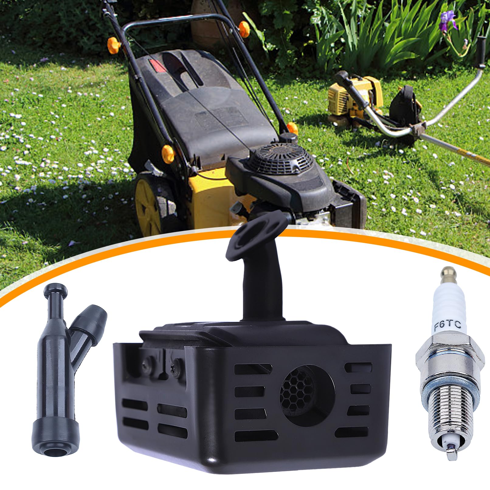 Juego de escape silenciador para Honda GX120 GX160 GX200 168F 4HP 5.5 HP 6.5HP Motor,Kit de silenciador de escape con bujía de arranque Tapa de bujía dividida F6TC