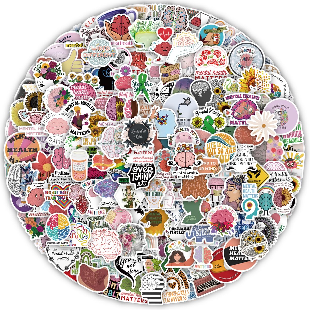 XINGXIANGUS 200PCS Mental Health Stickers Mental Health Matters Awareness Vinyl Laptops Decals Kids Teens Adults Gifts Therapist Water Bottles Bumper