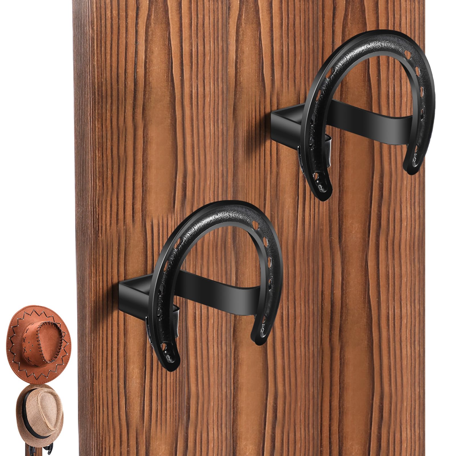 DoubleFill 2 Packs Cowboy Western Hat Rack Cowboy Hat Holder Hat Hanger Wall Mount Black Hat Hooks for Display Wall Decor Keeps Original Shape of Hat (Classic)
