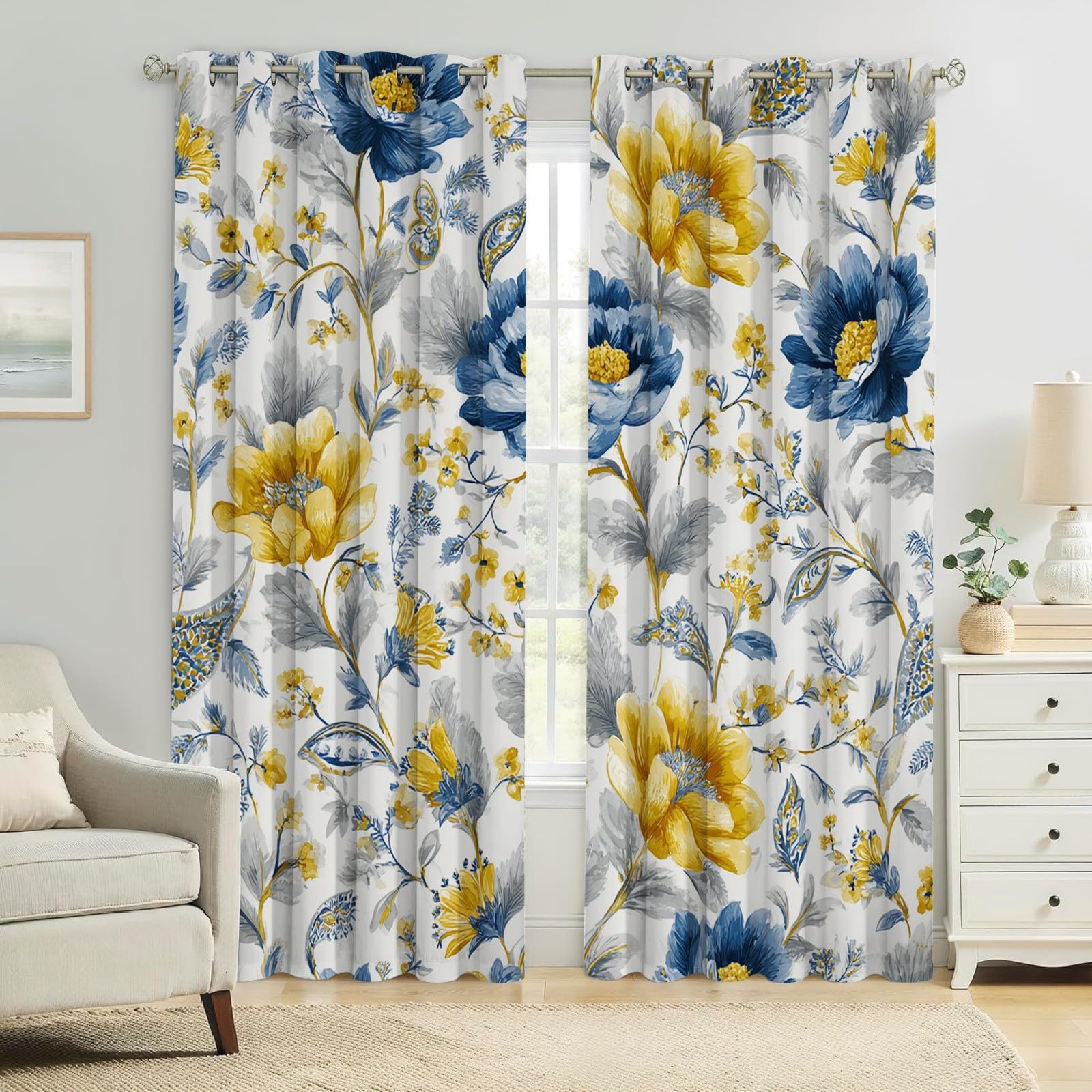 Grau Verdunkelungsgardinen Blickdicht Blumen Abstrakte Blumen Thermovorhänge mit Ösen, Wärmeschutz Schallschutz Gardinen für Kinderzimmer Wohnzimmer, 2er Set H183 x B117 cm