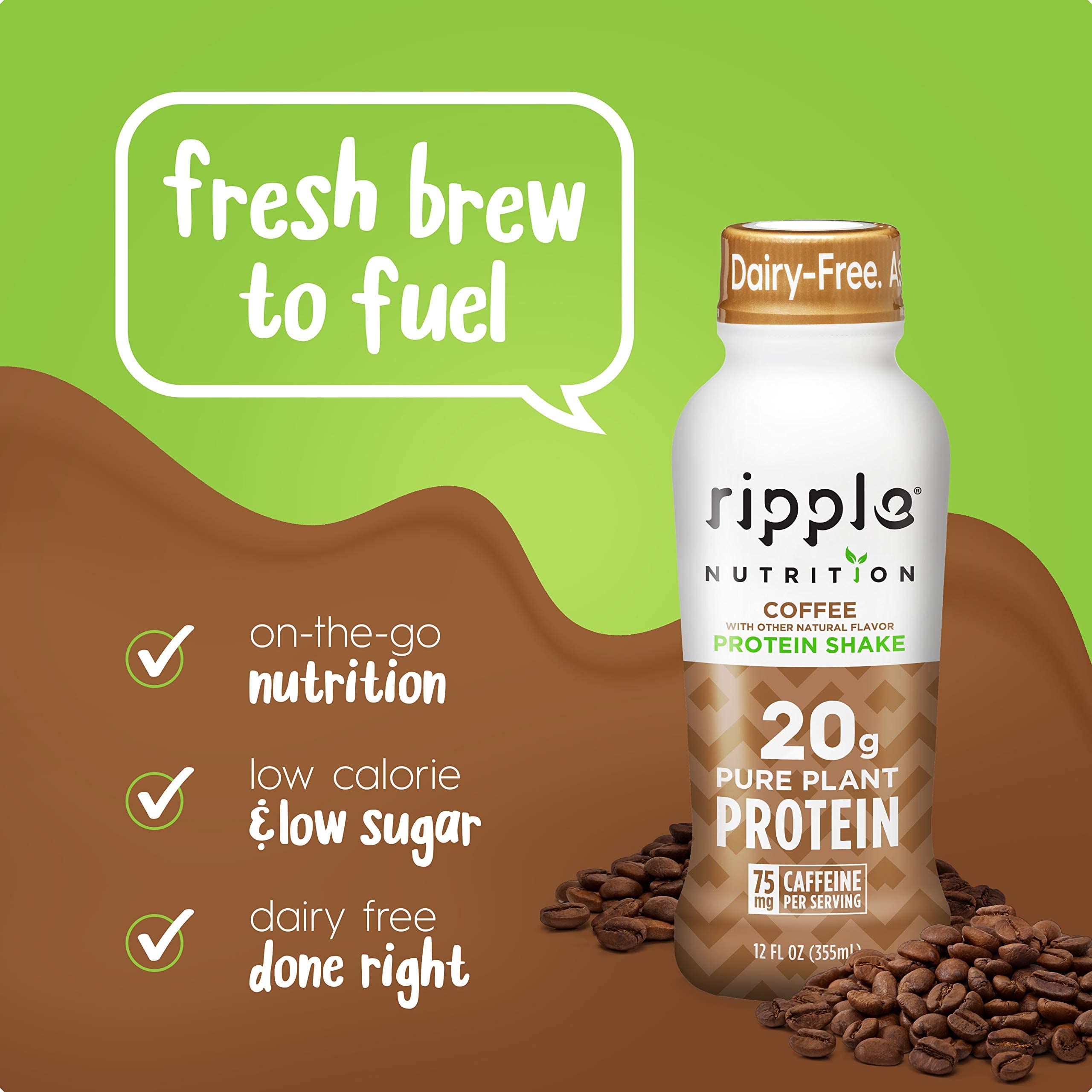 Buy Ripple Vegan Protein Shake Coffee Flavor 75mg of Caffeine 20g