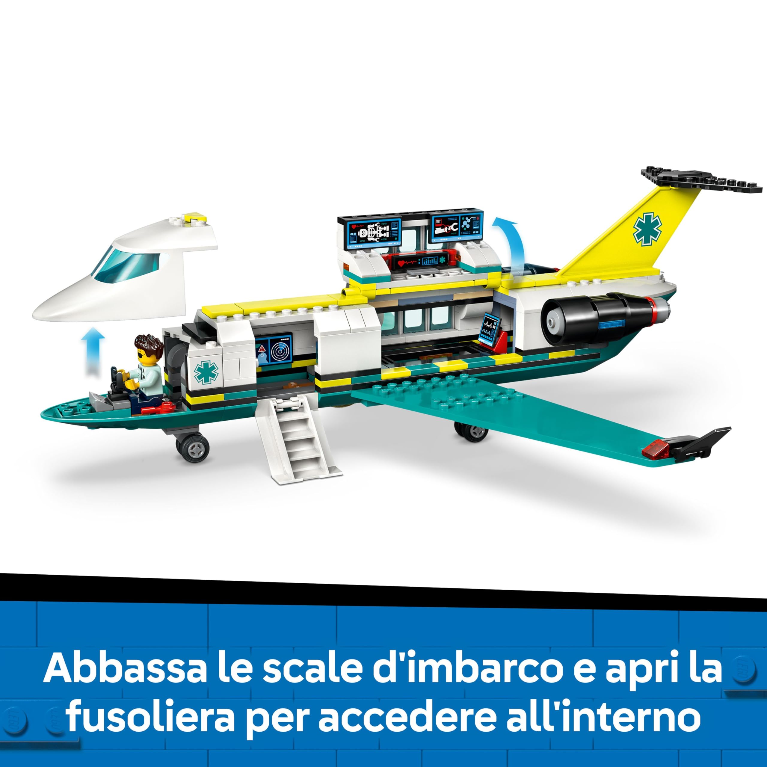 LEGO City Emergency Air Ambulance Airplane Toy - Medical Plane Model - 3 Minifigures incl. a Doctor and Pilot, plus a Snowscooter, Stretcher & Tools, Gift for 6+ Year Old Boys - 60465