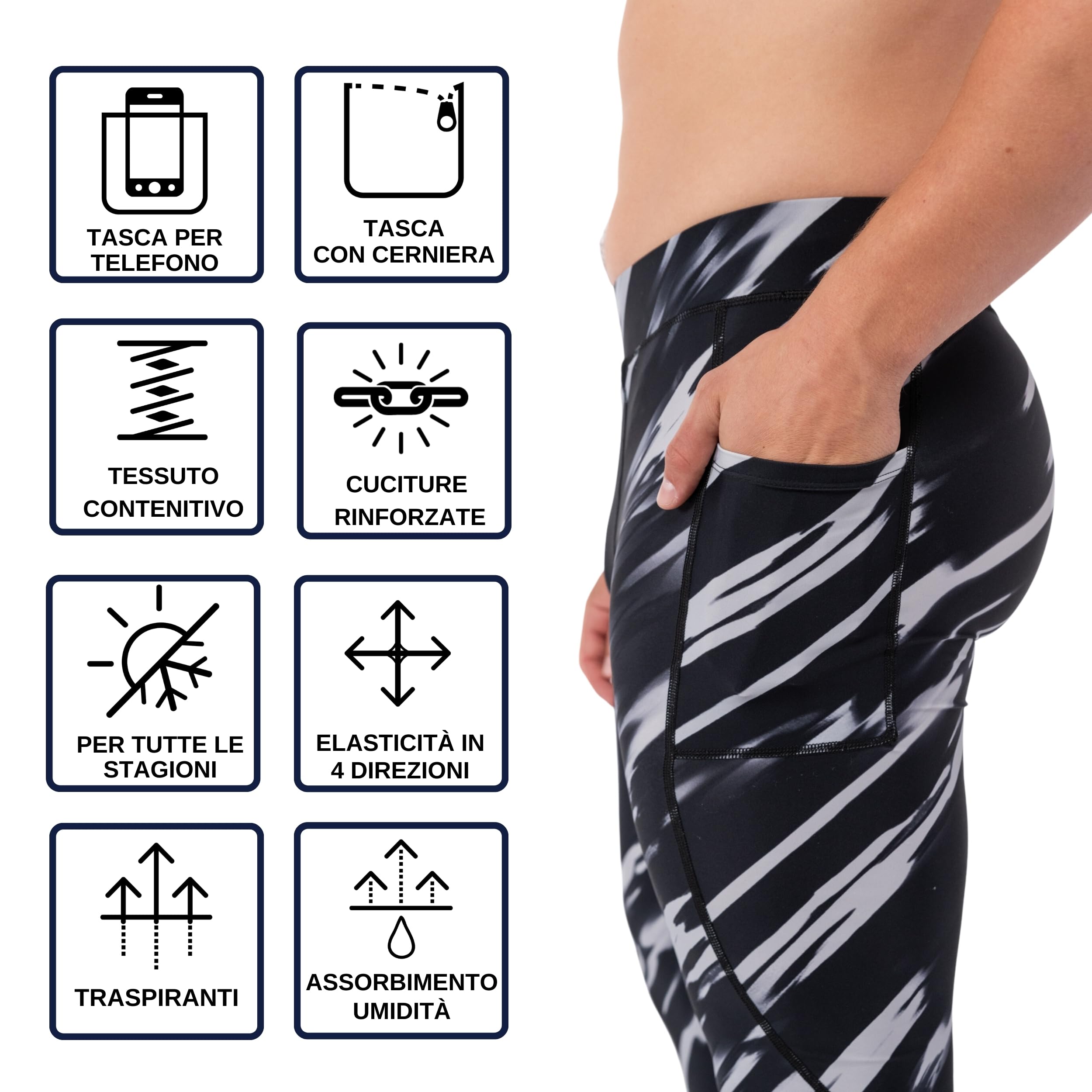 Kapow Meggings Leggings Sportivi Contenitivi da Uomo Performance con Tasche