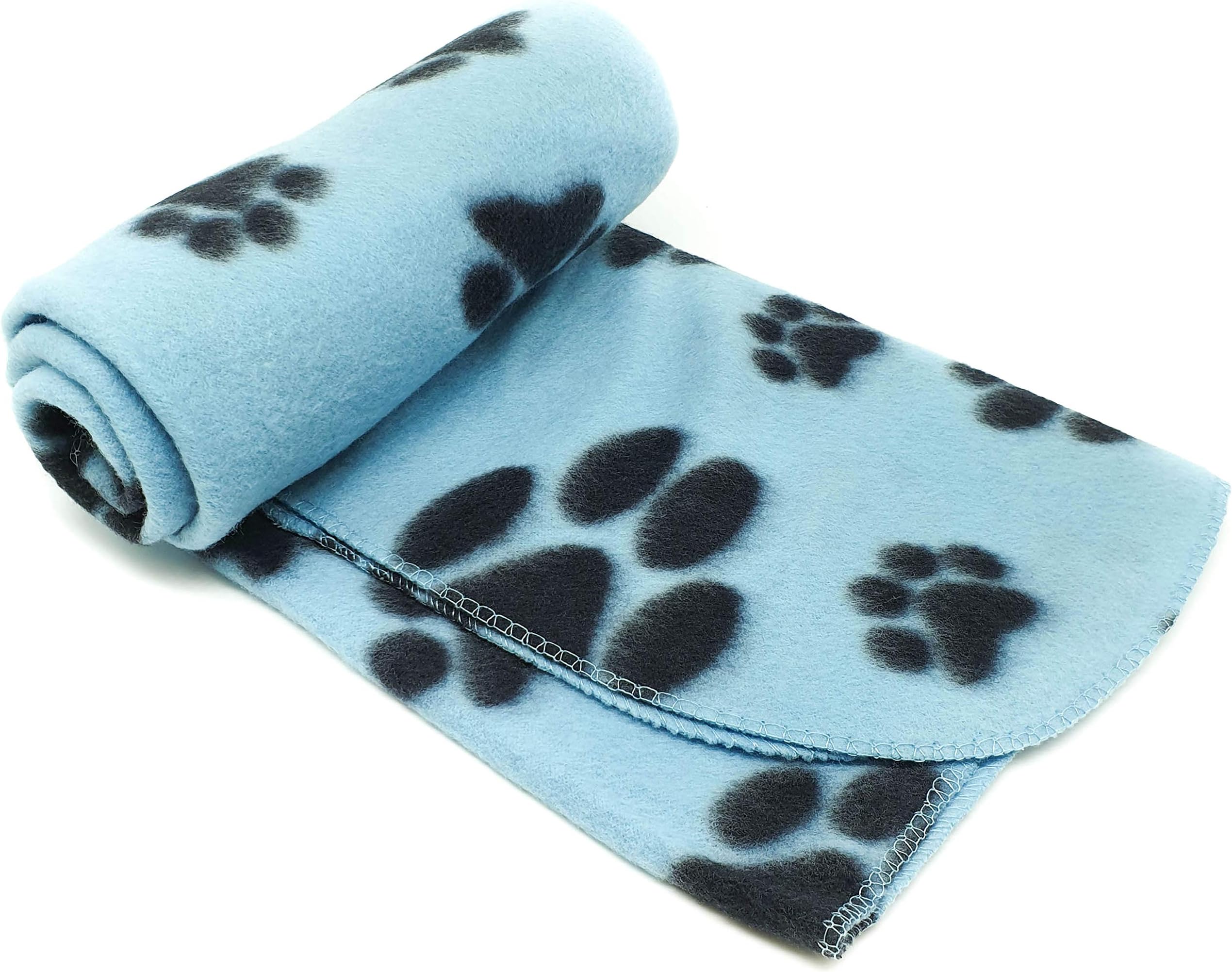 New Pet Touch Soft Fleece Pet Blanket Dogs Puppy Cat Kittens Blankets Paws & Bones Print ((73 X 70) cm, Blue (Black Paws))