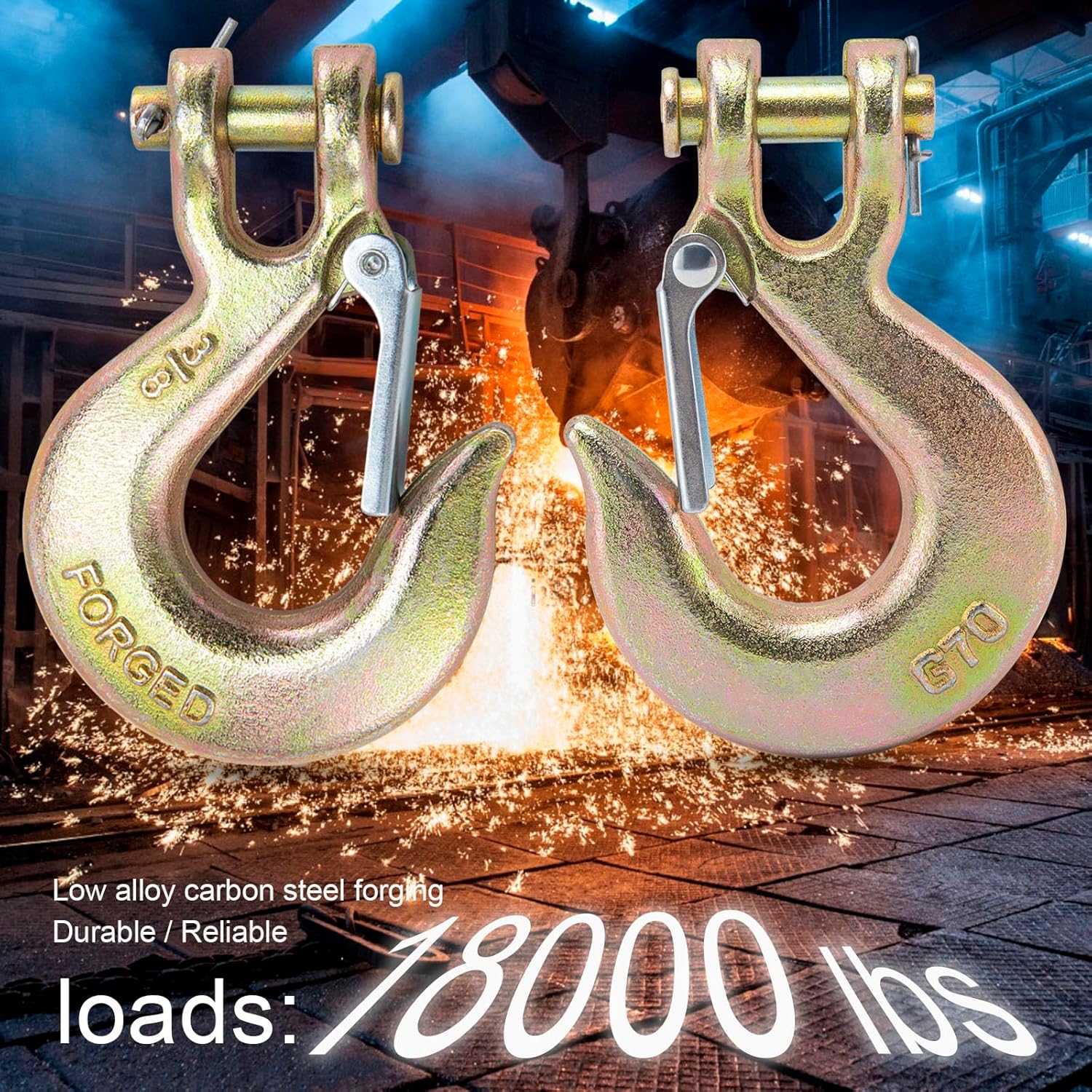 Chain Hooks, Safety 3/8 Chain Hook, Heavy Duty Forged G70 Clevis Slip Hook with Safety Latch for Marine, Trailers，Trucks Towing（10 Pack