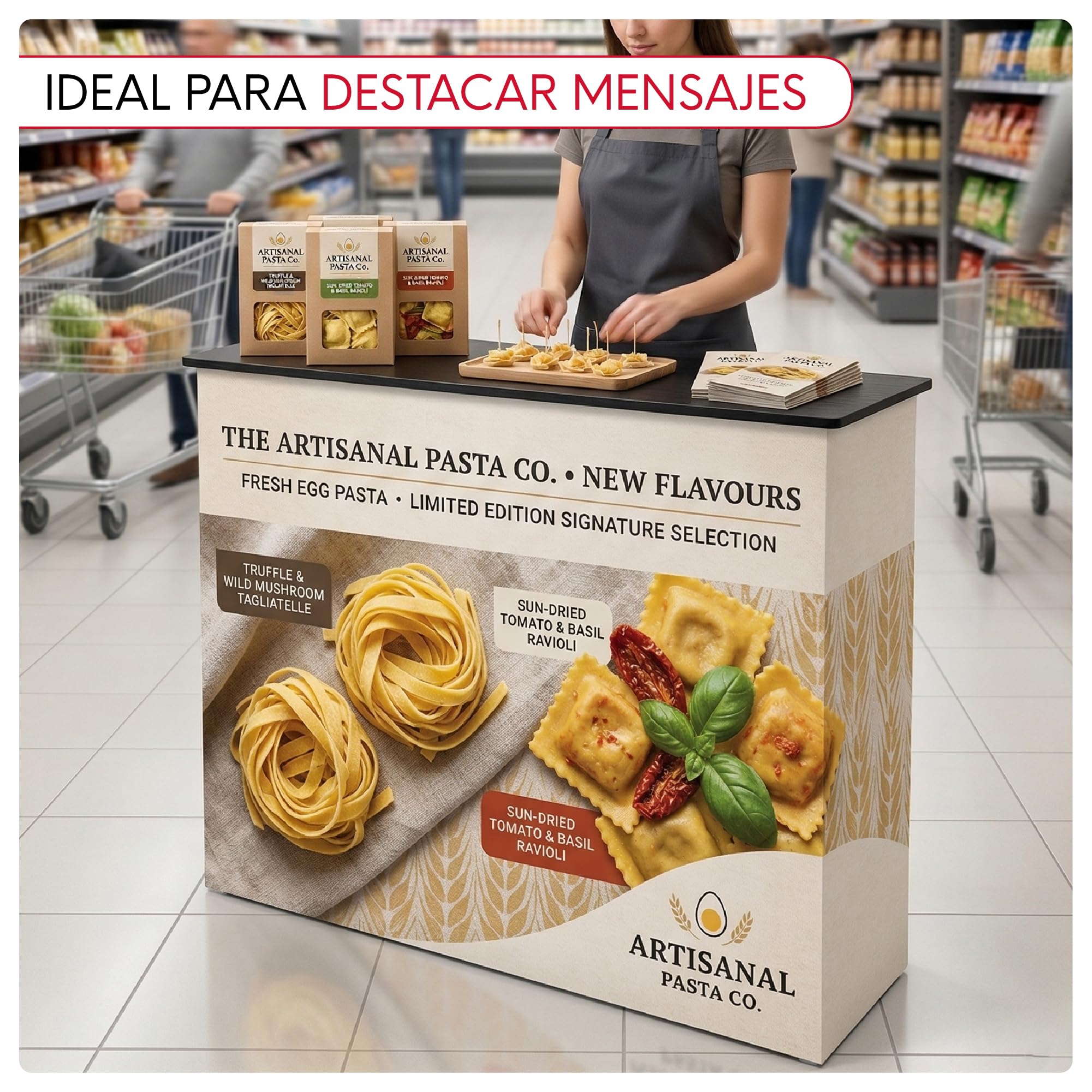 Mostrador de Recepción Publicitario Portátil 960x925x400 mm | Stand Promocional con Estante Interior de Madera y Bolsa de Transporte | Mostrador Publicitario para Ferias y Eventos