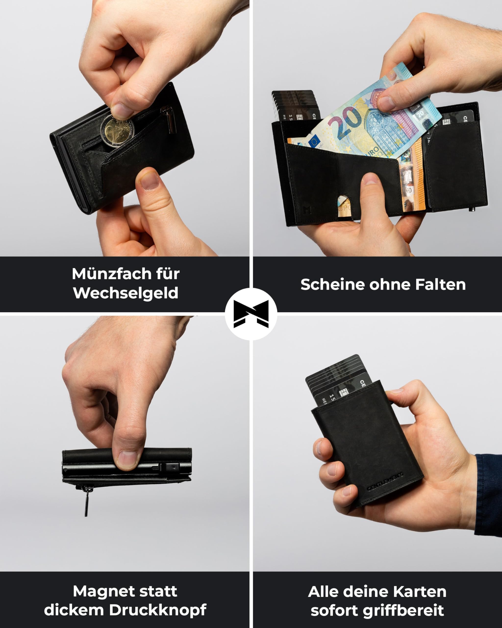 Gentlemen's® Cardholder - Kreditkartenetui mit Münzfach & RFID-Schutz - Geldbeutel für Herren - kleines Portemonnaie - - Smart Wallet für Karten & Münzen