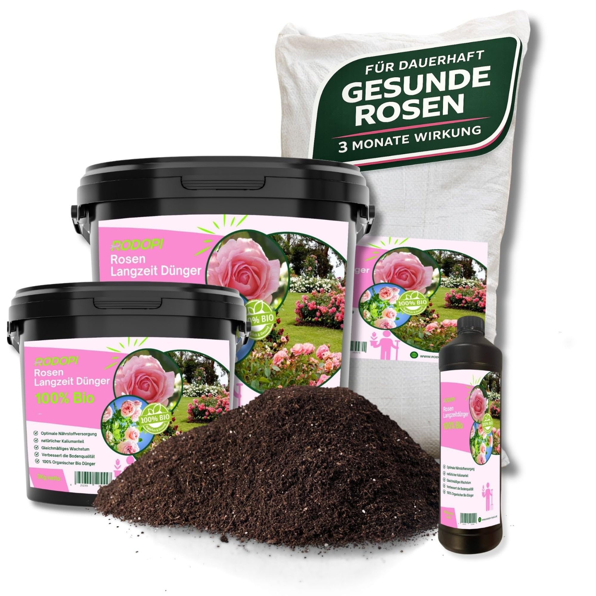 Rodopi Bio Rosendünger 7 Kg – Organischer Langzeitdünger 7-3-8 mit Eisen – 3 Monate Wirkung