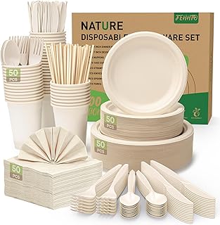 400PCS Disposable Paper Plates Set, Compostable Eco-friendly Dinnerware ...