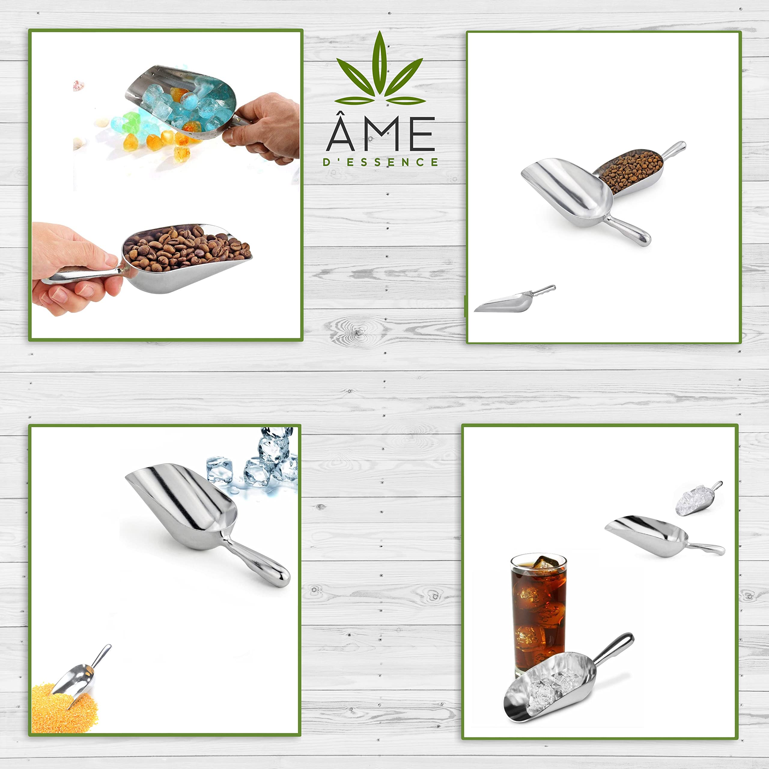 AME D'ESSENCE 58-ounce Durable Aluminum Scoop - Rust-Resistant, Lightweight and Easy to Clean Kitchen Utensil (Gripped Handle)