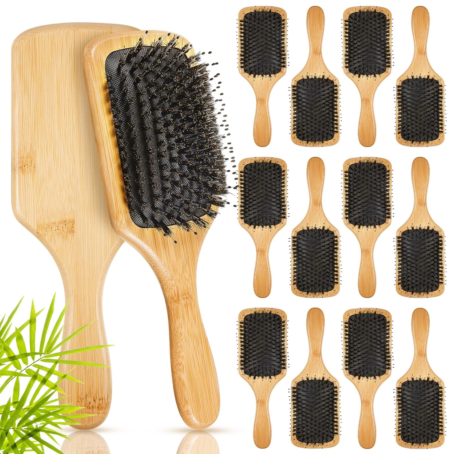 Tessco 12 Pcs Boar Bristle Hair Brush Bulk Wooden Paddle Hairbrush Detangler Brush DIY Gifts for Wedding Bridesmaids Party Women Men Thick Thin Long Styling Curly Wet Dry Hair Detangling Massaging