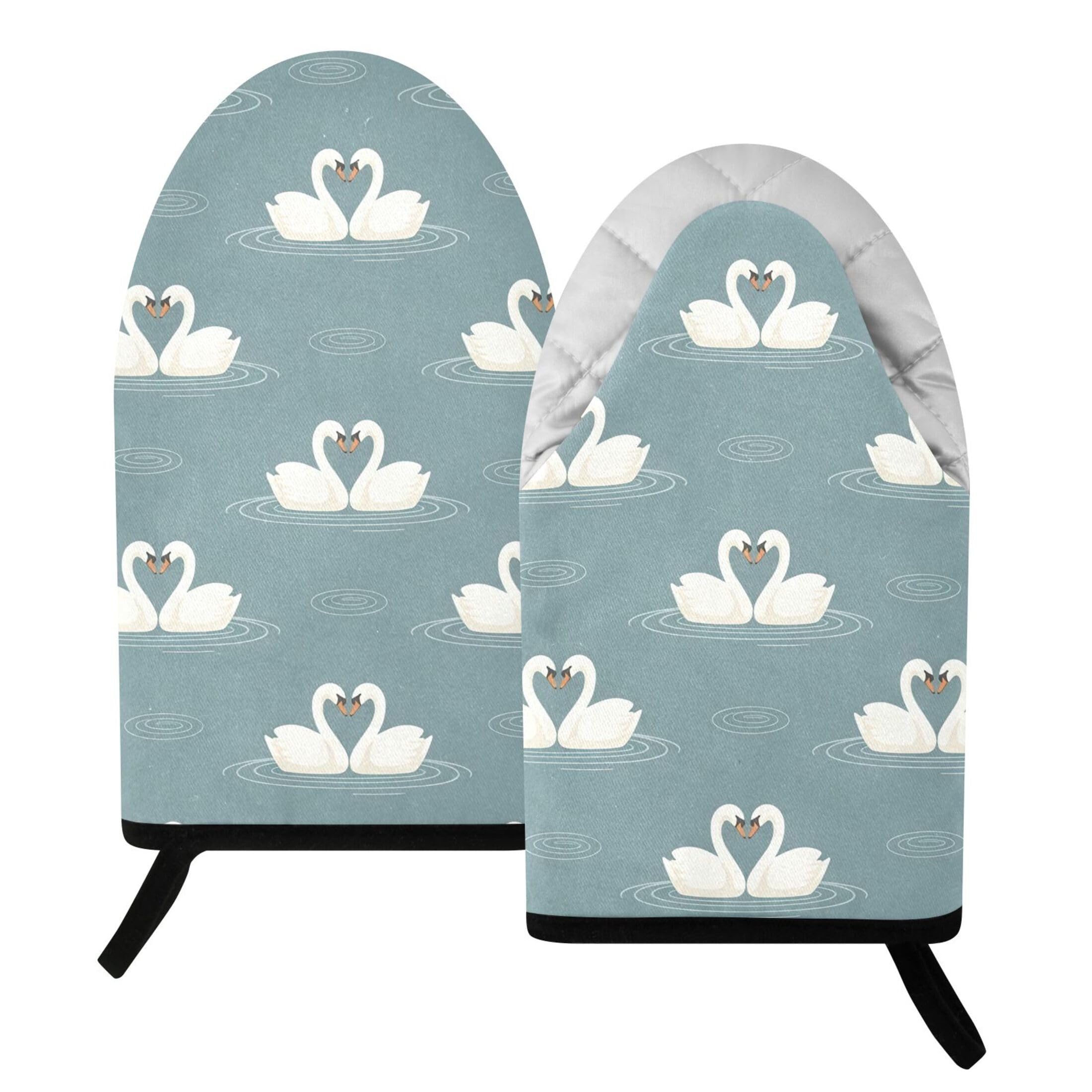 Kutsu Swan Oven Mitts for Kitchen, Heat Resistant Cotton Oven Gloves for BBQ Baking Cooking, Breathable Kitchen Essentials, 2 pcs