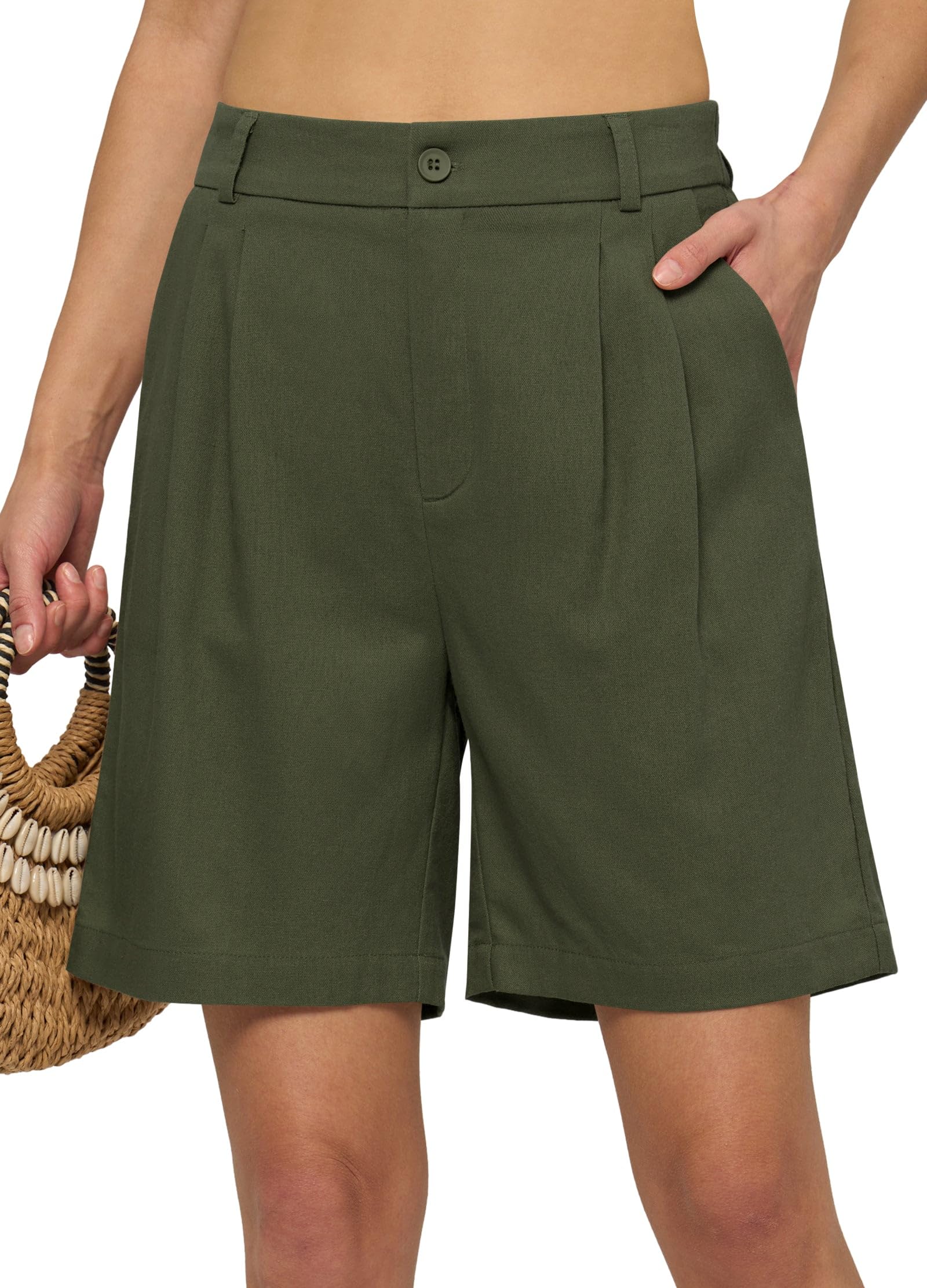 Willit Women's Linen Shorts Wide Leg Dress Casual Summer Pleated Shorts High Waisted with Pockets 7" 10"
