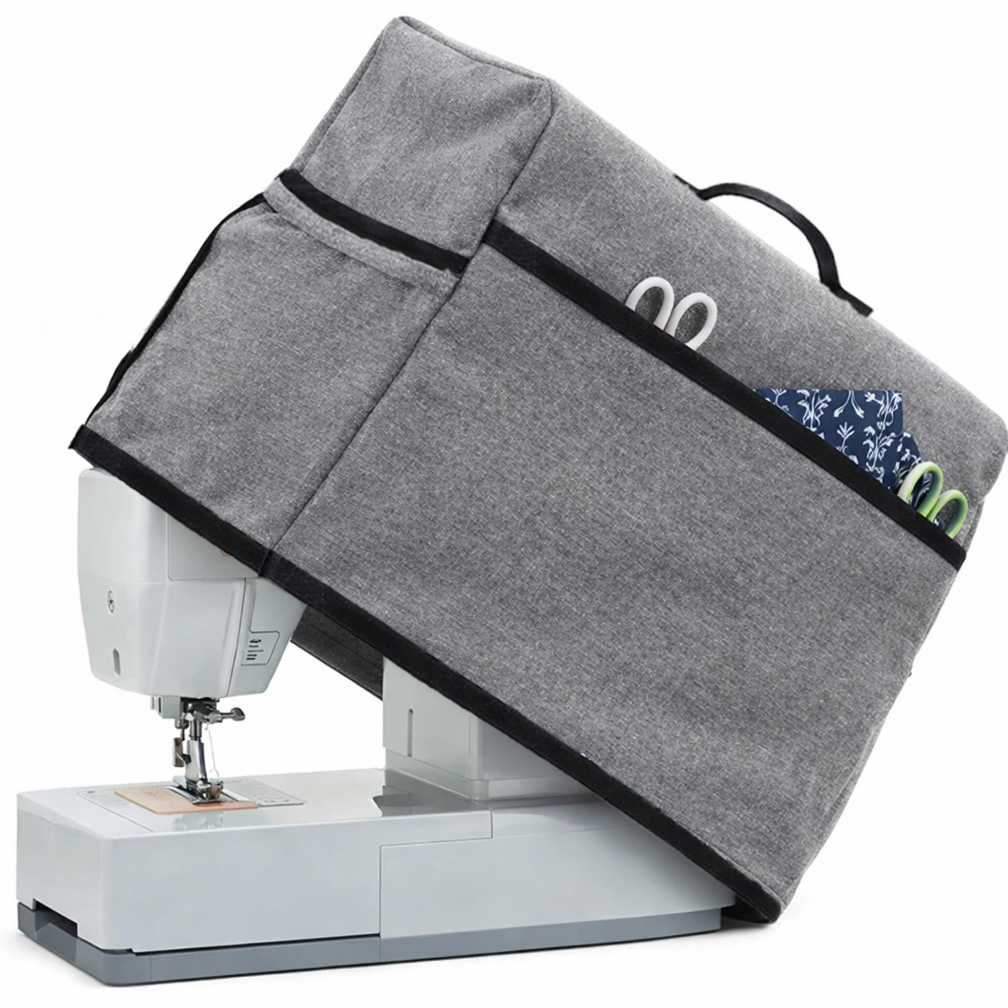 Premium Sewing Machine Cover with 2 Side Storage Pockets & Handle | Dustproof, Durable Fabric Organizer for Sewing Machine | Multipurpose Storage Bag (Grey)-picture-35