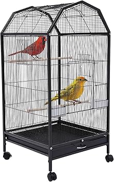 Large Bird Cage, Movable Pet Bird Flight Cages with 5 Doors Wheels, Panorama Bird Aviary Indoor with Stand 17.9x17.9x39.9in for a Canary Finch Cockatiels Conures Parrot LovebirdsBlack Style4
