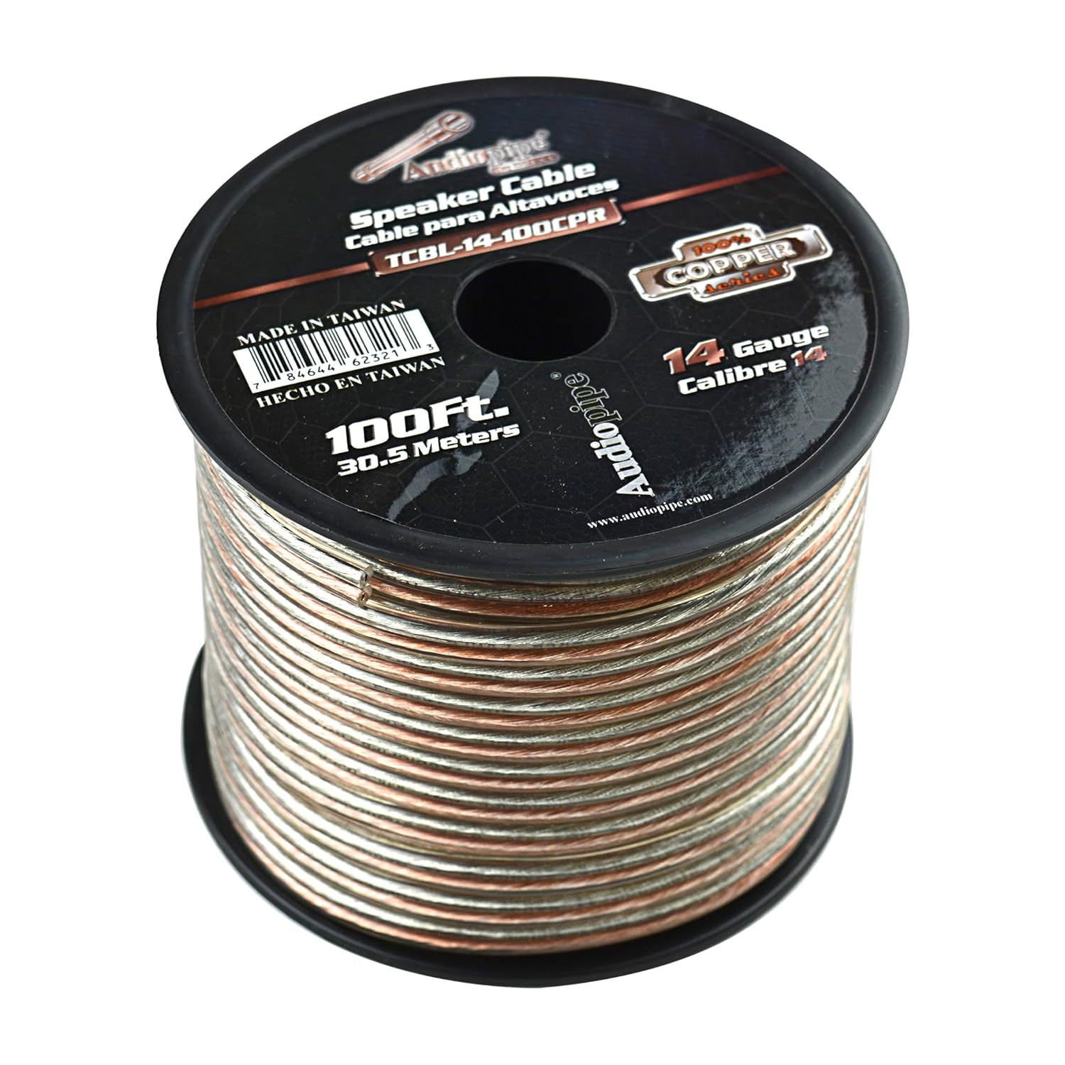 AudioPipe TCBL 100 Percent Copper Series Speaker Wire Roll - Clear PVC Jacket (14 AWG, 100 Feet)