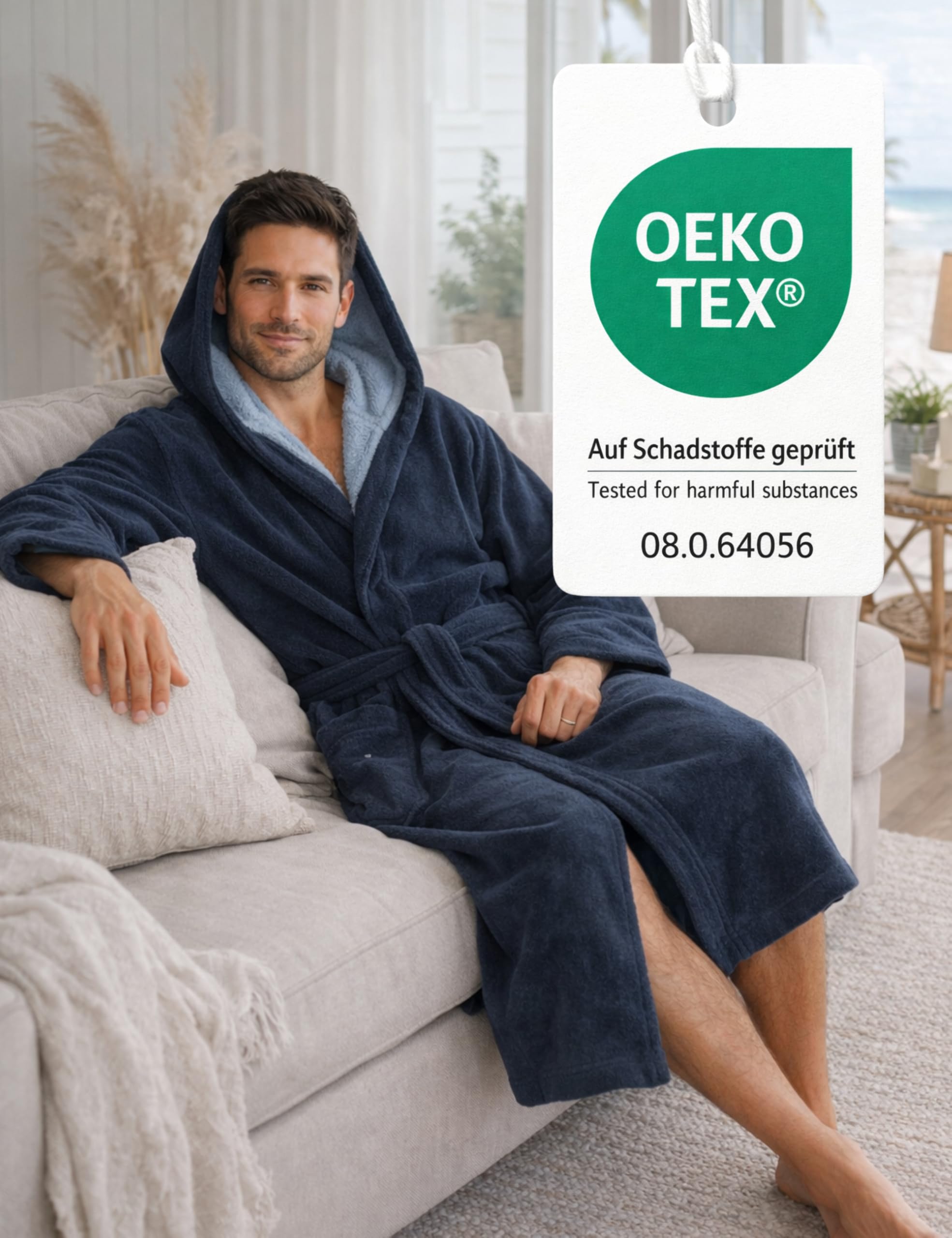 Morgenstern Accappatoio da uomo con cappuccio in spugna di velluto lungo Oeko-Tex Cappotto da sauna Marc