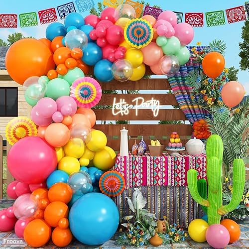 Kit de arco de globos para fiesta mexicana, 133 unidades, color rosa, turquesa, azul, pastel, verde, naranja claro, amarillo, globos coloridos para