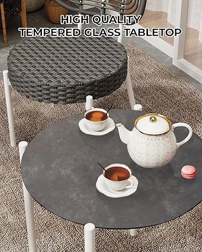 Miniatura 7 de GarveeLife - Juego de 3 piezas de muebles de mimbre para patio estilo bistró, sillas de comedor para exteriores, incluye 2 sillas de ratán y mesa de