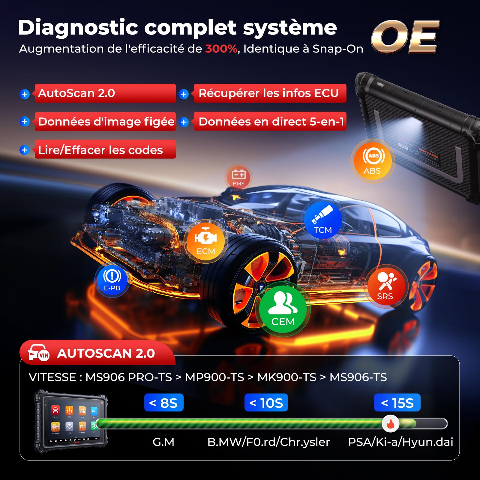 Autel MaxiSYS MS906 Pro-TS Diagnostic Voiture Outil de Programmation TPMS