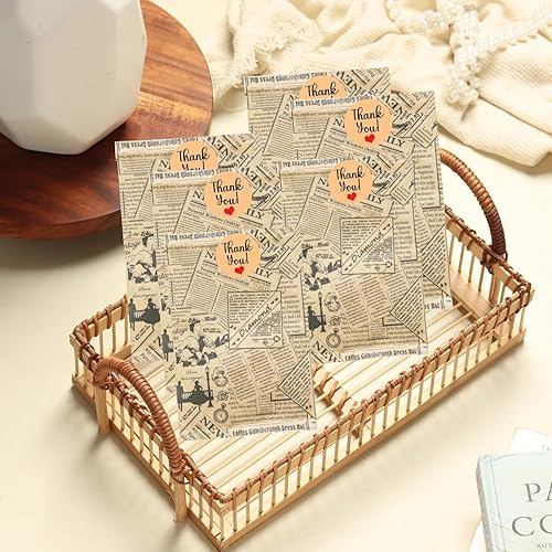 Miniatura 7 de Novel Box - Paquete de 100 bolsas planas de mercancía con estampado de papel de estraza de periódico de 6 x 9 pulgadas, elegante bolsa para regalos