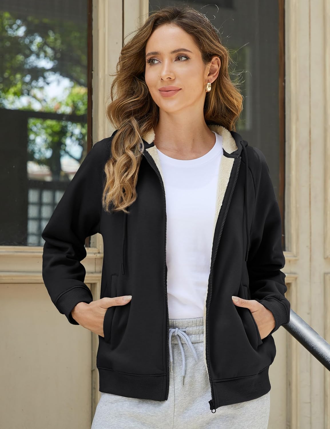 MAGCOMSEN Women's Zip Up Hoodies Sherpa Fleece Lined Sweatshirts Hooded Winter Coat Thick Warm Jackets Casual Cold Weather - Image 2