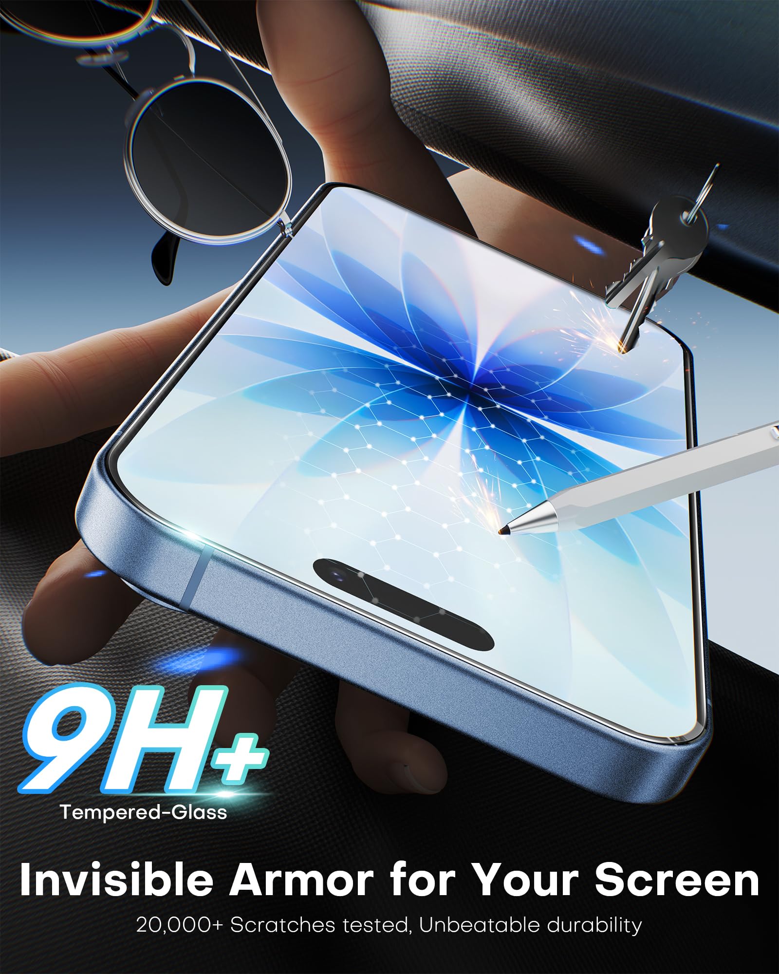 OMOTON für iPhone 17 Panzer Schutz Glas mit Rahmen-Installationshilfe, kompatibel mit iPhone 17 Kamera Schutzfolie, Anti- Kratzer, Bläschenfrei, 9H Härte Folie, 3+3 Stück - 5