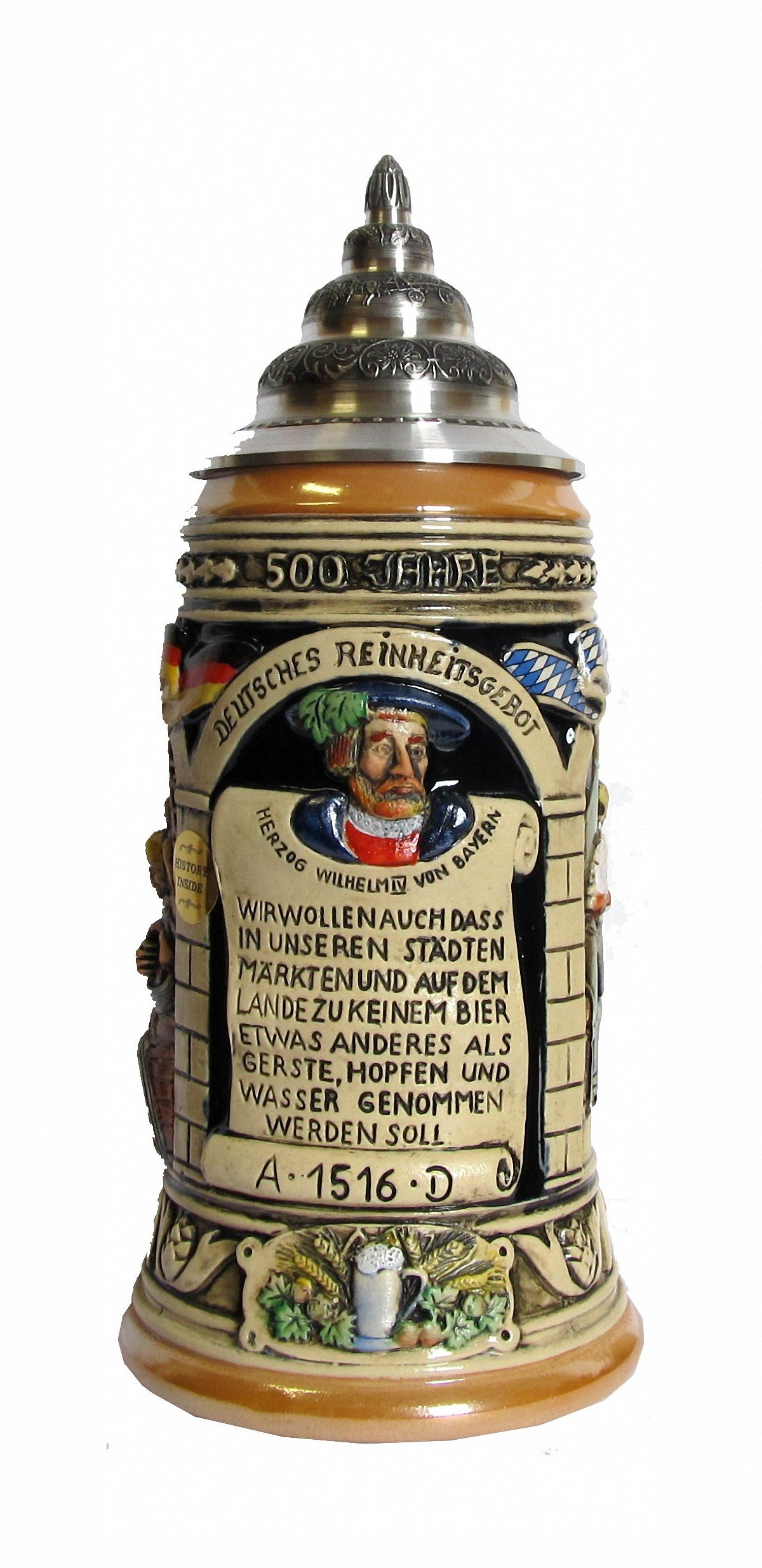 Jarra de cerveza alemana coleccionismo KING conmemorativa de la ley de pureza
